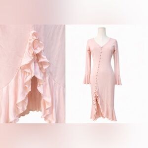 ✨ Retro Stage 1930s Inspired Ruffled Midi Dress – Blush Pink✨